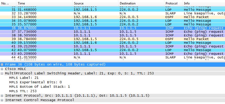 Finalmente o Router PE1, encaminha os pacotes ICMP Echo