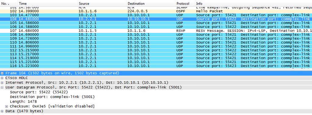 Figura 30 Captura entre o Router 3 e o Router 1 Figura 31 Captura entre o Router 3 e o Router 4 Mediante a observação da Figura 30 e da Figura 31 verifica-se que o tráfego que passava pelo caminho 1