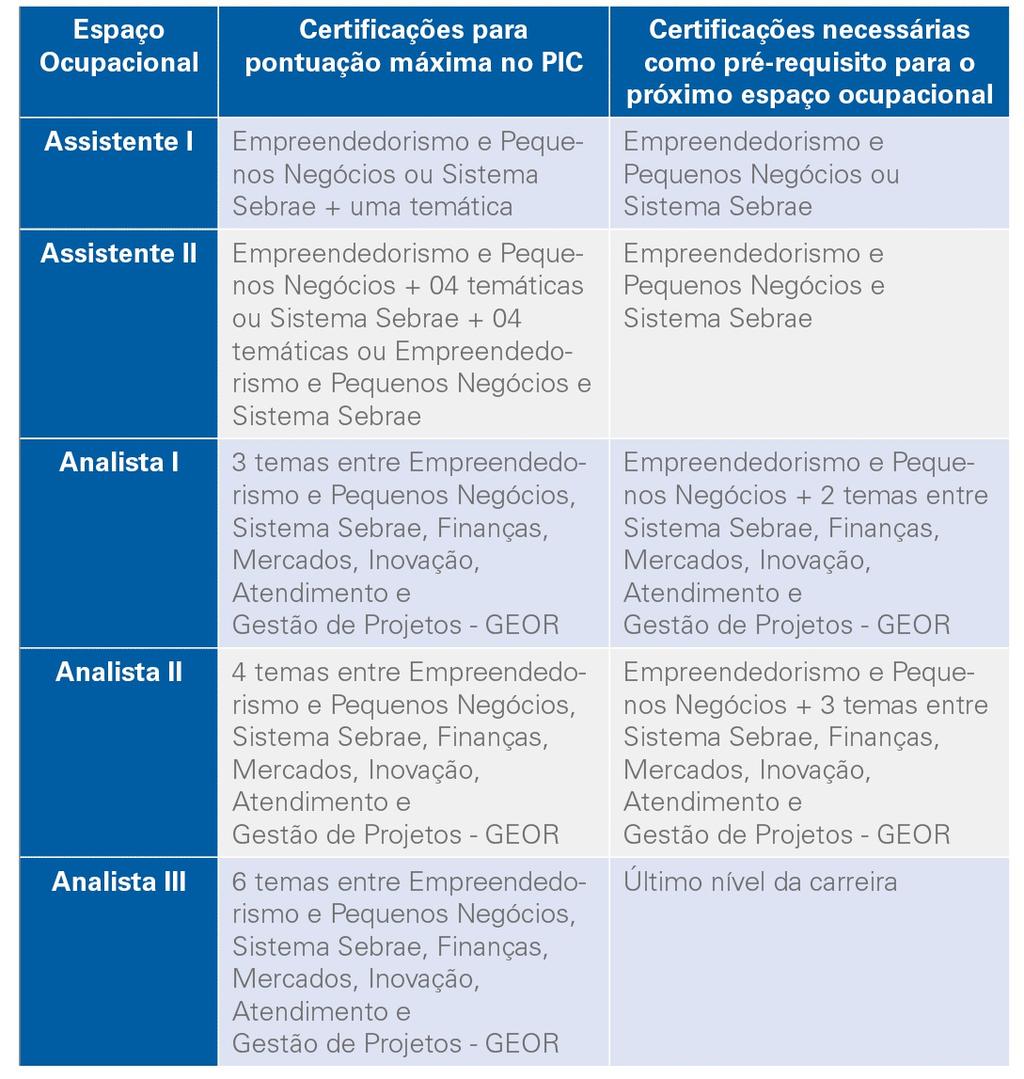 Além do PIC, as certificações também auxiliam o crescimento profissional, ao servirem de prérequisito para a ascensão vertical.