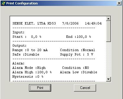 Módulo Conversor Para Potenciômetro Tela Imprimir (Print) Dados da Configuração Botão Imprimir Botão Cancelar Fig.