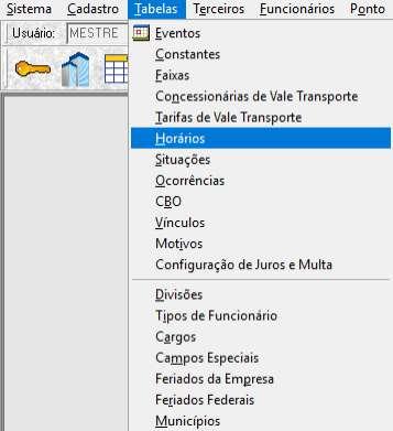 - Como faço para cadastrar o campo Folgas? Acesse o Persona Gold, selecione a empresa e clique o menu Tabelas> Horários.