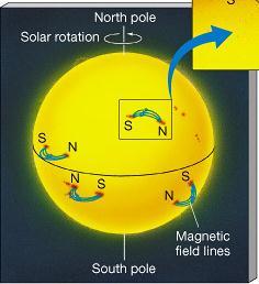 CAUSA DAS MANCHAS SOLARES = CAMPO MAGNÉTICO linhas de campo magnético: emergindo do interior S