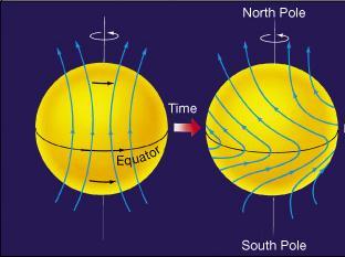 Explicação: as linhas de campo magnético do Sol são