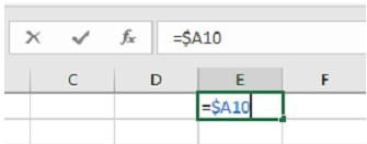 5ª) Observe a figura a seguir, extraída do MS Office Excel: Assinale a opção que indica o significado do símbolo $ colocado antes de A10.