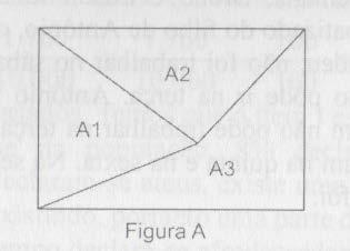 A figura A é dividida em três partes, A1, A2 e A3, que são remontadas de forma a se obter a figura B (composta pelas mesmas partes, A1, A2 e A3).