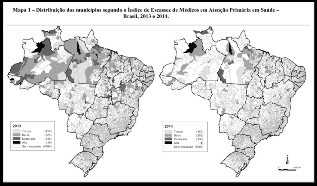 Com o Programa Mais Médicos: Diminuição do número de municípios com escassez de médicos no Brasil O número de municípios