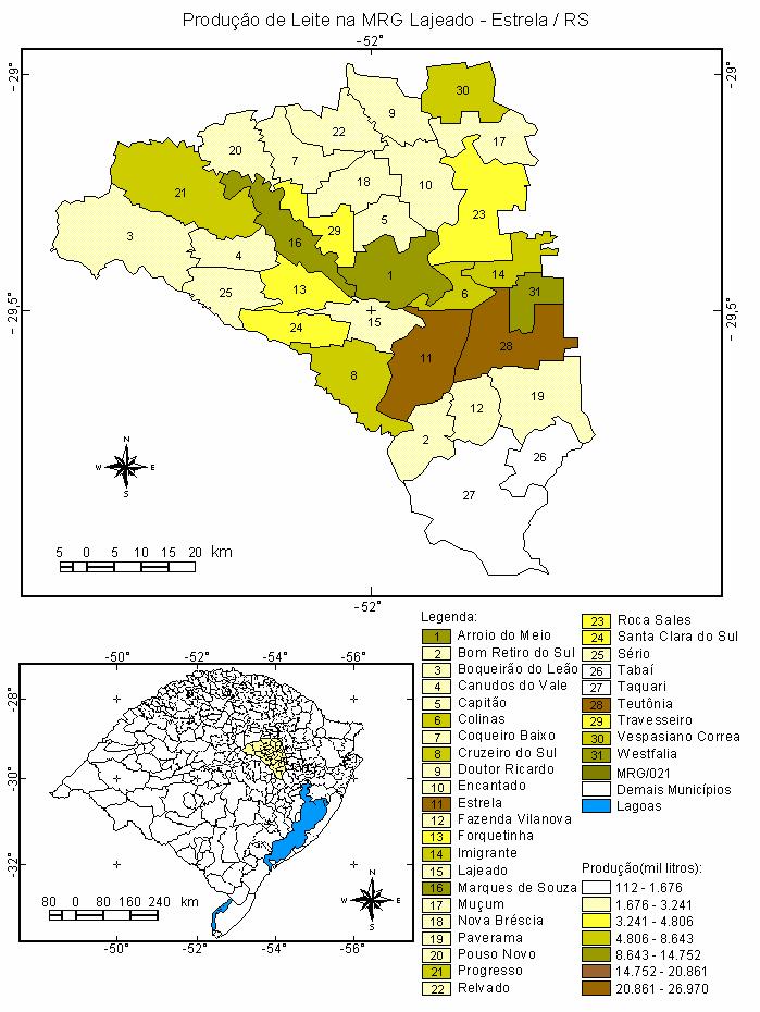 Figura 2: Produção de leite nos municípios da MRG Lajeado Estrela / RS.