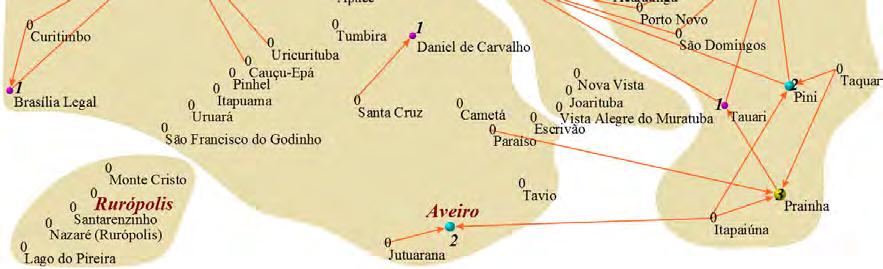valor 2. Nesta rede Aveiro perde importância e possui o mesmo grau de entrada de algumas localidades, como Boim e Barreiras.