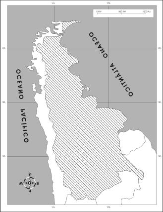 10. dentifique as principais características geográficas da região indicada no mapa a seguir. 1. Rios caudalosos de regime sazonal intermitente. 2. Domínio de florestas densas caducifólias. 3.