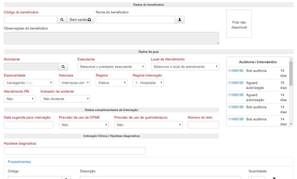 12 Na tela que será aberta deve-se preencher os dados da solicitação da internação.