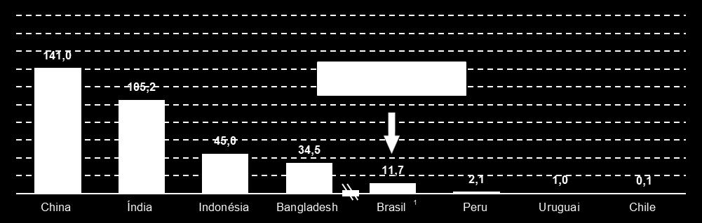 7.9 - Outras informações relevantes Outros 32,3% China 28,6% Brasil 1,7% Bangladesh 7,0% Indonésia 9,1% Índia 21,3% Fonte: OECD - Índice de Preços das Nações