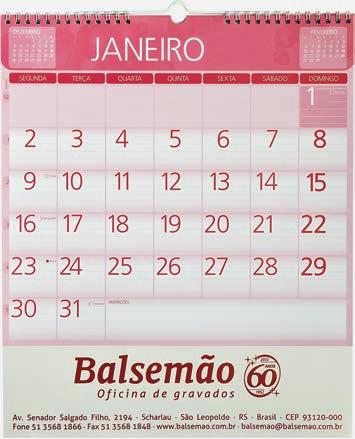 Modelo 79 Calendário de parede com folhas Formato: cm x 8 cm