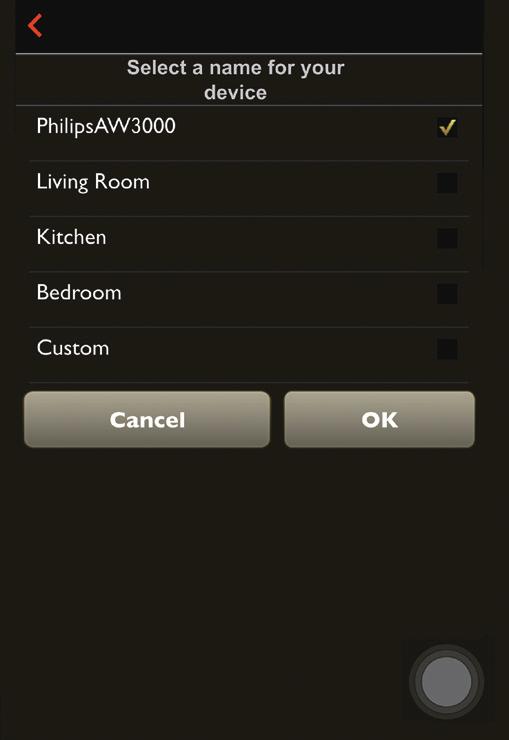 10 Atribua um nome à escolha ao seu receptor Hi-Fi sem fios e, em seguida, toque em OK para ligar o AW2000 à sua rede Wi-Fi doméstica.