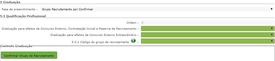 Imagem 16 Graduação para concurso externo As graduações deverão ser introduzidas em função do número de grupos de recrutamento anteriormente indicados e das opções de candidatura efetuadas.