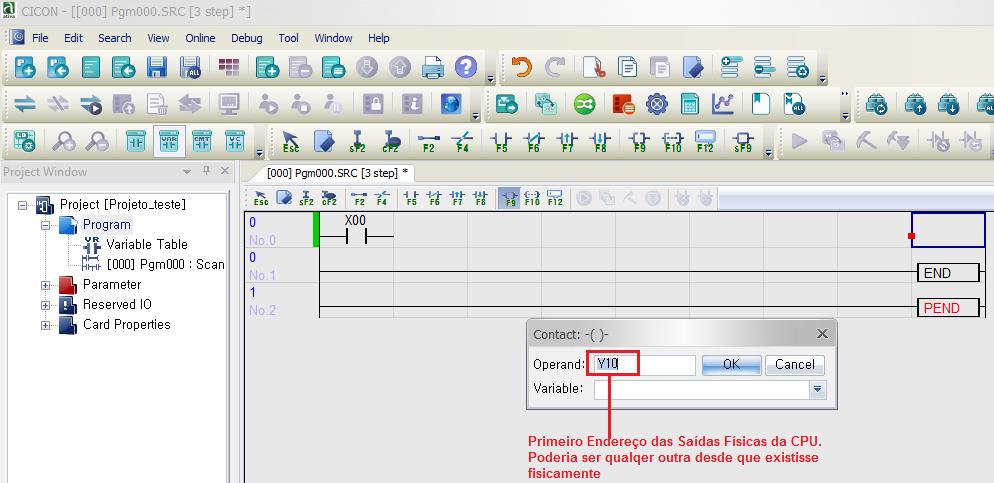 Posicionar o mouse na última coluna do diagrama Ladder