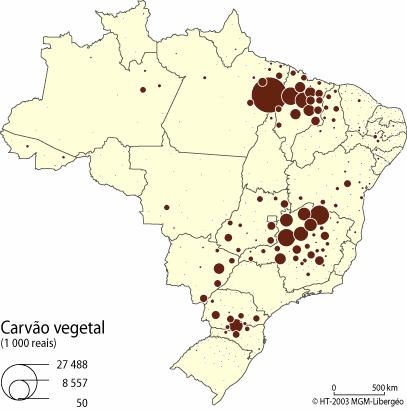 RASCUNHO Transfira a versão final para o formulário próprio QUESTÃO 6 Mapa 3: Distribuição espacial da produção de carvão vegetal no território brasileiro Fonte: THERY; MELO, 2006.