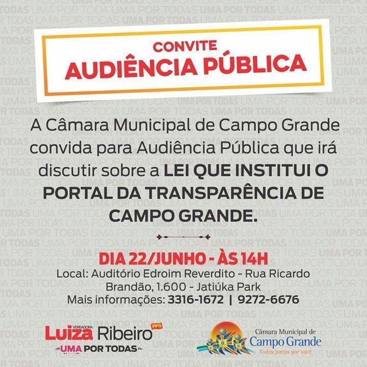 AÇÕES DESENVOLVIDAS PELO OSCG-MS PARTICIPAÇÃO EM AUDIENCIA PUBLICA CAMARA MUNICIPAL 22/06/2016 O Observatório Social de Campo Grande levou para a audiência a sua