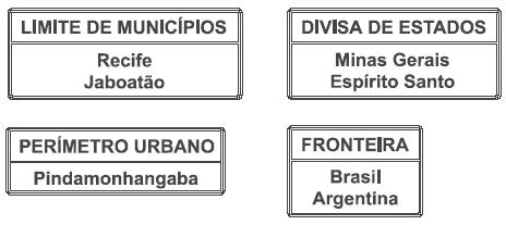 Retangular, com lado maior na horizontal Fundo Orla interna Orla externa Tarja Legendas Azul Branca Azul Branca Branca Dimensões mínimas (m) Altura das letras 0,12 Orla interna 0,02 Orla externa 0,01