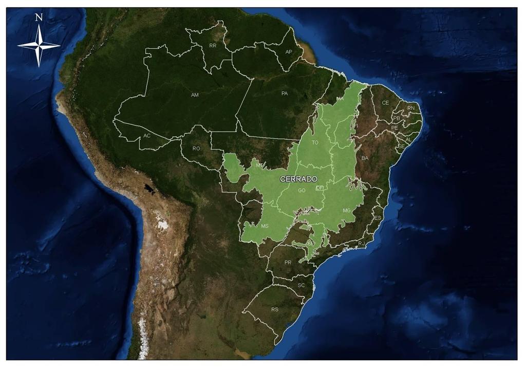 14 2 REVISÃO BIBLIOGRÁFICA 2.1 CARACTERIZAÇÃO DO CERRADO O Cerrado localiza-se entre 5 e 20 Sul de latitude e 45 e 60 de longitude oeste (Silva et al., 2008) numa área de 2.000.