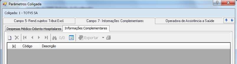 Informações Complementares: Informe o código dos eventos que foram utilizados durante o ano e que devem ser considerados como informações complementares.