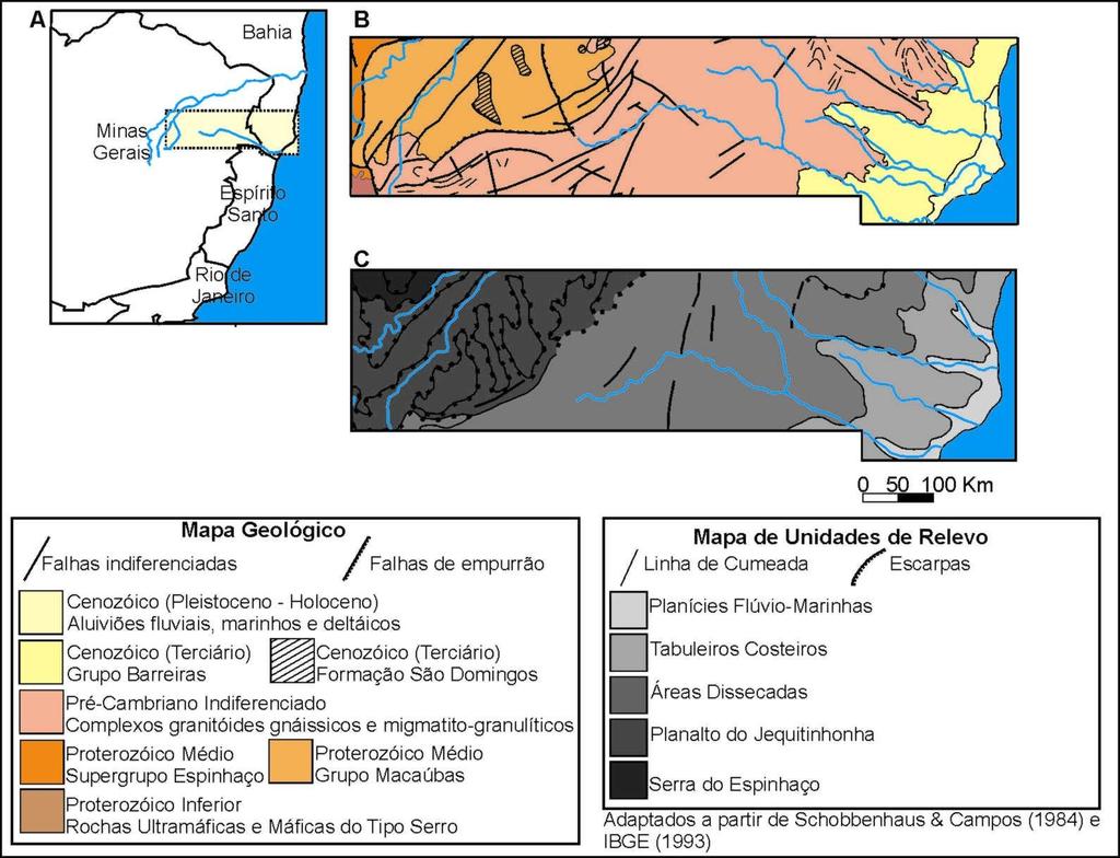 SCHOBBENHAUS, C, CAMPOS, D. A. et al. 1984. Mapa Geológico do Brasil e da área Oceânica Adjacente Incluindo Depósitos Minerais, Brasília, DNPM, 505 p. SUGUIO, K; MARTIN, L.; BITTENCOURT, A.C.S.P.; DOMINGUEZ, J.