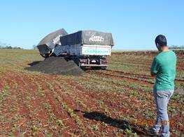 Foto 3: Recebimento de pó de basalto depositado na área agrícola Foto 4: Adubo orgânico armazenado no barracão de insumos Manutenção de rotina de maquinário e