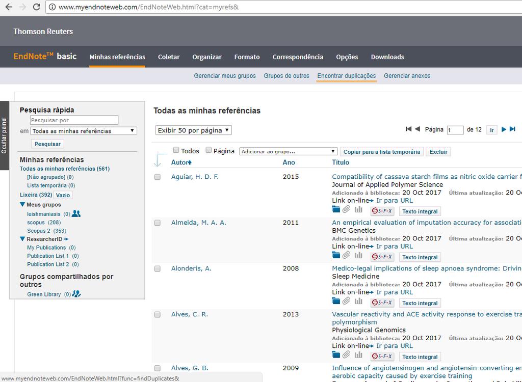 Remover duplicações no EndNote 9º passo: Remova as