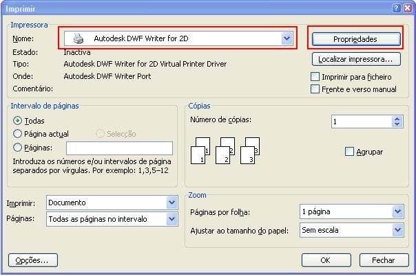 Conversão de ficheiros Doc (Word) em Dwf Microsoft Office Word Instalar a drive DWFWriter4Setup.exe (www.cm-esposende.