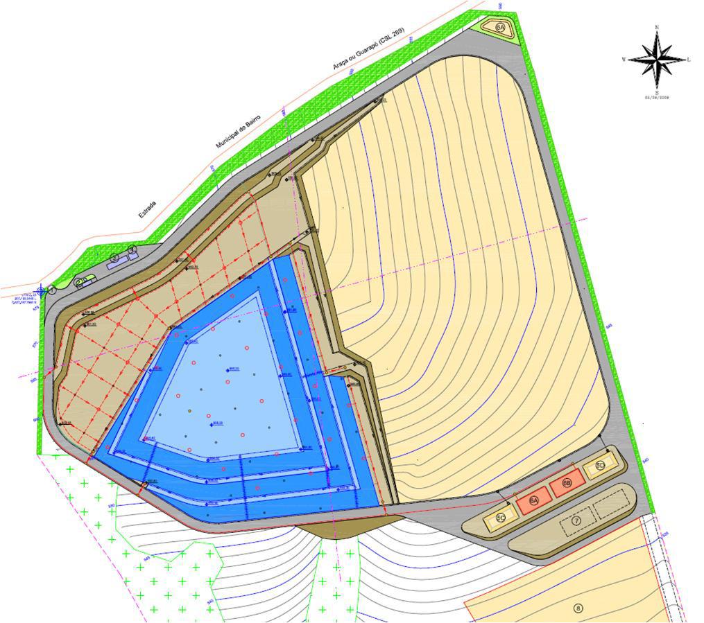 Célula 2 81.351 m 2 Cobrindo Célula 1 e mais um trecho no nível de resíduo aterrado na célula 1. Área Total para disposição de resíduos = 105.033 m 2 Célula 2 83.