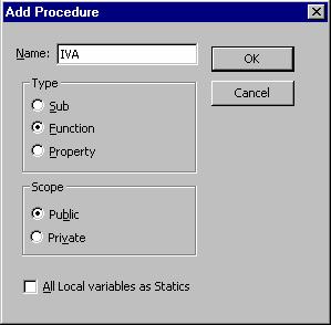 Trabalhar no Editor de VBA Criar uma Função Para criar uma Função é necessário que exista um modulo onde se possa escrever.