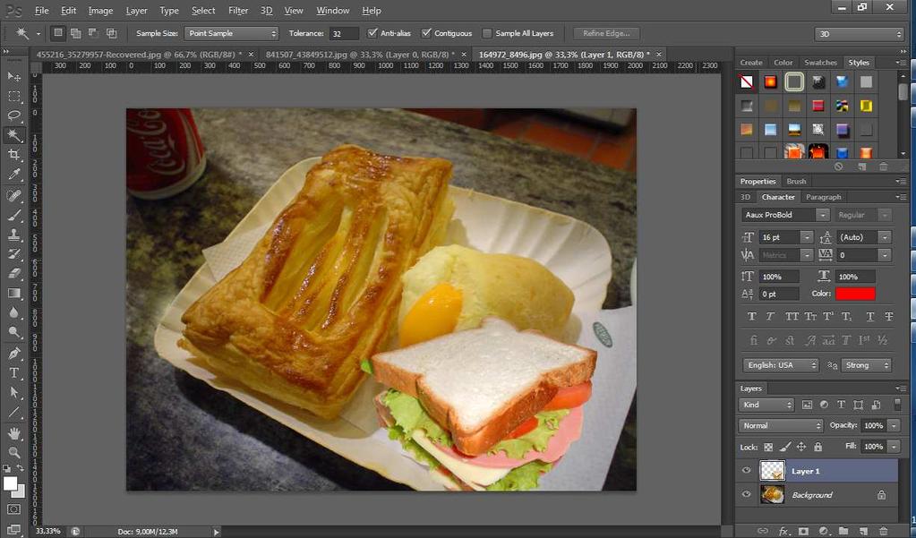 edição. Redimensione e posicione o sanduíche em sua imagem.
