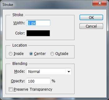 Na caixa de diálogo stroke, você pode especificar a espessura do traçado na caixa de opção Width. Pode-se definir também a cor do traço, se traço será interno a partir do centro ou externo.