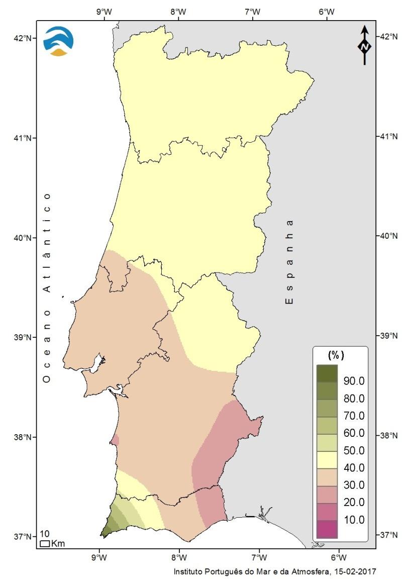 2.5 Água no solo Na Figura 8 apresentam-se os valores em percentagem de água no solo, em relação à capacidade de água utilizável pelas plantas, no final de janeiro de
