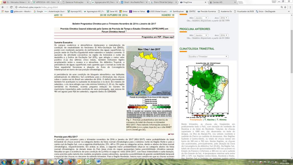 Figura 02: Prognóstico Climático para os meses de novembro, dezembro e janeiro