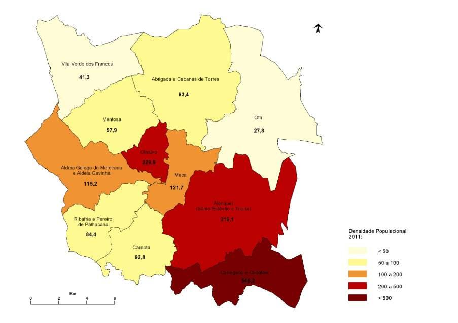 Em função da dimensão do concelho, poder-se-á considerar a densidade populacional como relativamente elevada, registando em 2011 um valor médio de 142,2 hab/km 2.