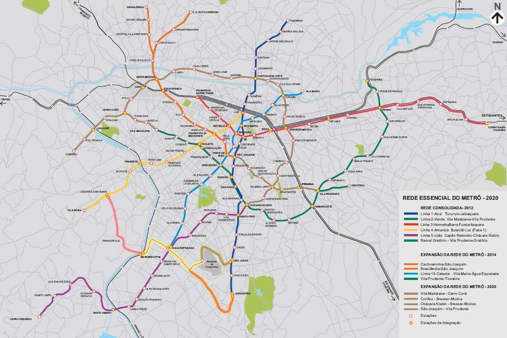 Figura 18 Áreas de expansão da rede de Metrô Fonte: Metrô, 2009 O Governo Federal (Ministério da Defesa) propôs-se a custear esse primeiro trecho.