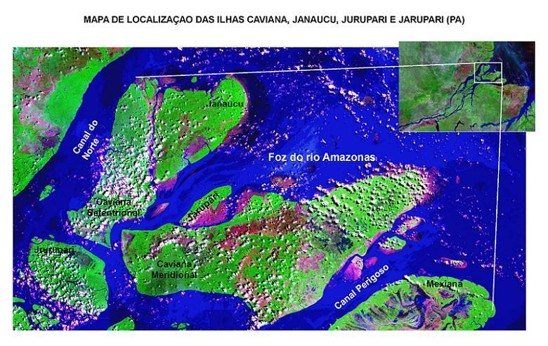Mapa de Localização das ilhas de Caviana, Janaucu, Jurupari, Jarupari Imagem Landsat TM7,