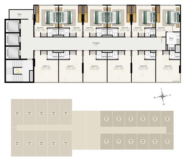 Nº de pavimentos: 16 salas, sendo 12 de uso privativo / Hotel: 16, sendo 11 de uso privativo Área privativa: salas