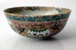 - 20 cm 587 :: Taça porcelana chinesa, decoração "Mandarim", séc. XX, pequenas esbeiçadelas. Dim.