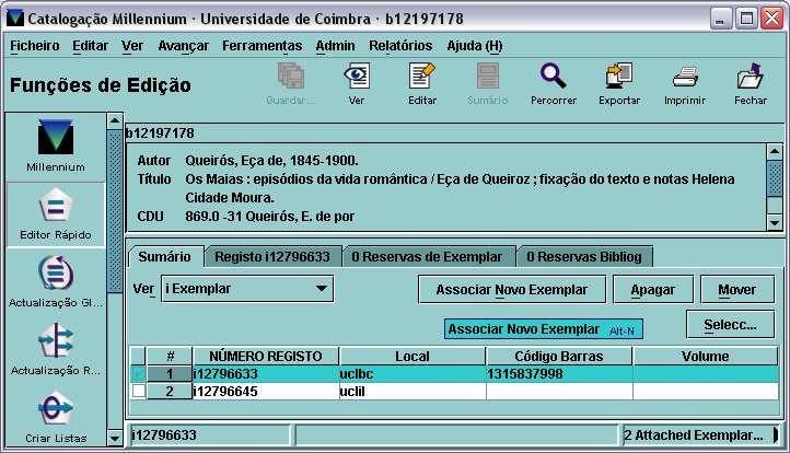 Figura 35 c) A partir do terceiro exemplar, - premir ASSOCIAR NOVO EXEMPLAR, após a pesquisa e a selecção do registo.