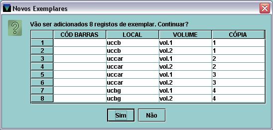 Figura 41 A c) Outros comandos - ACRESCENTAR - para adicionar a sigla de uma nova biblioteca e o nº correspondente de exemplar(es) que se está(ão) a associar.