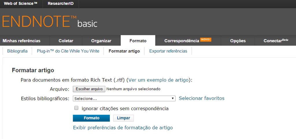 FUNÇÃO 4 FORMATO A partir de um arquivo no formato RTF, o usuário pode carregar um documento para que o EndNote proceda a formatação das referências