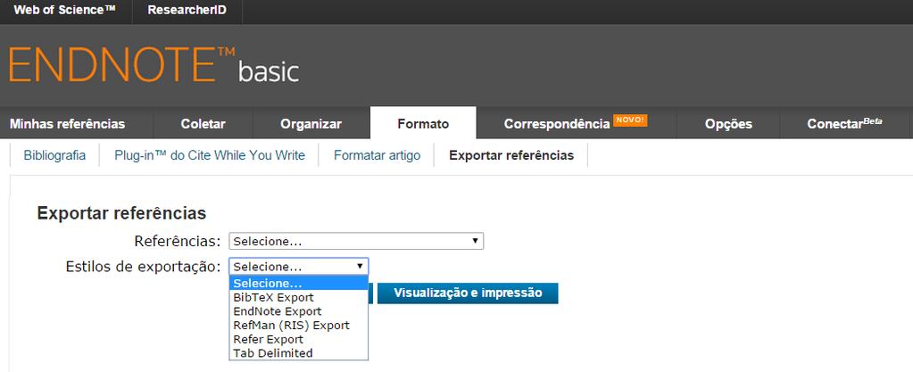 FUNÇÃO 4 FORMATO Permite a exportação da referências