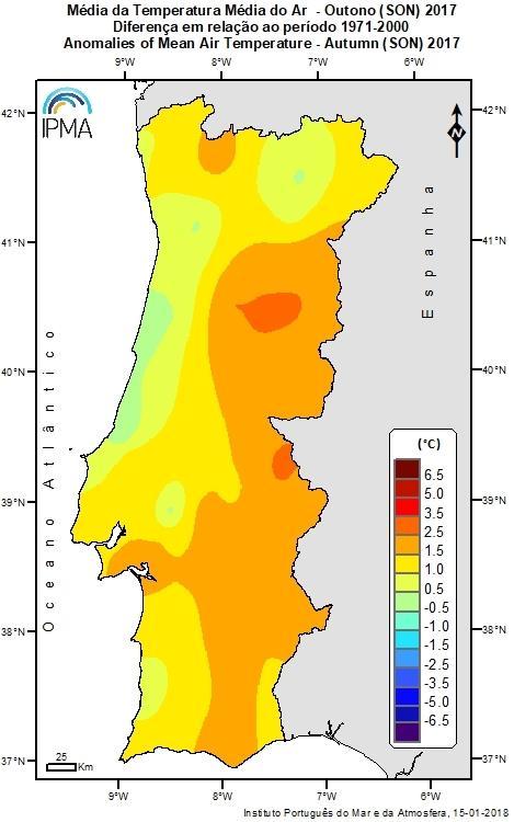 Figura 2 - Distribuiçã espacial das anmalias da temperatura média (diferença em relaçã a valr nrmal 1971-2000) e da quantidade de precipitaçã (percentagem em relaçã a valr nrmal 1971-2000) n utn