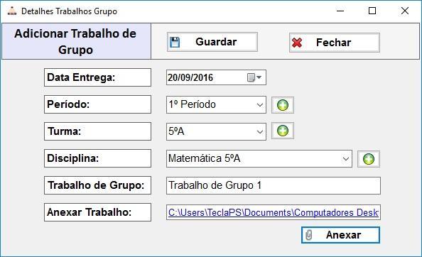 e. Trabalhos de Grupo No formulário TRABALHOS DE GRUPO, o utilizador pode: Adicionar um novo trabalho de grupo; Visualizar todos os trabalhos de grupo inseridos no sistema, assim como os seus