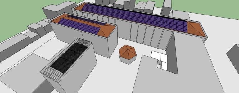 Analisando o estudo solar, concluímos que o entorno e a própria universidade não causarão sombras nos painéis, já que os prédios onde os sistemas serão aplicados possuem maior altura que os demais.
