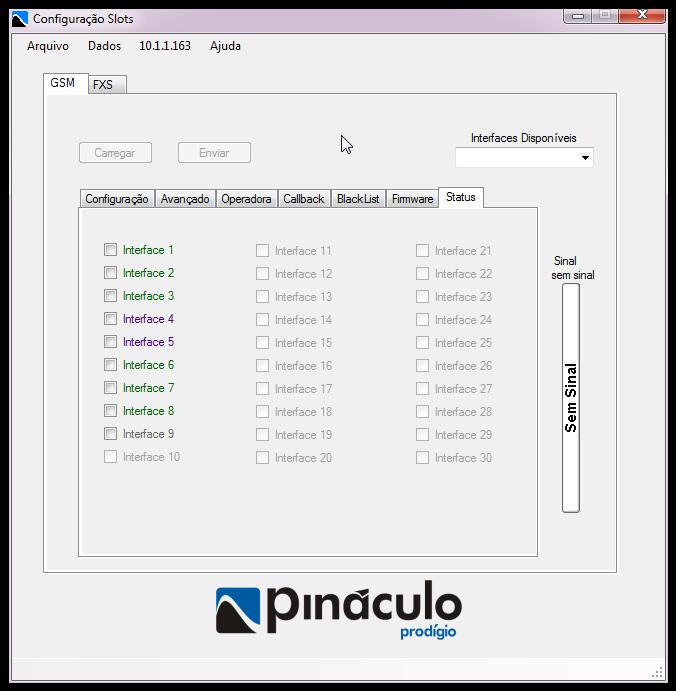 5.1.7. Status A aplicação apresenta um último campo, através do qual se pode verificar o status de cada uma das interfaces, mostrando se estão disponíveis, apresentando erro, em chamada ou livres.