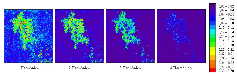 Figura 3 Imagens amplitude dos quatro primeiros harmônicos de uma área predominantemente agrícola.