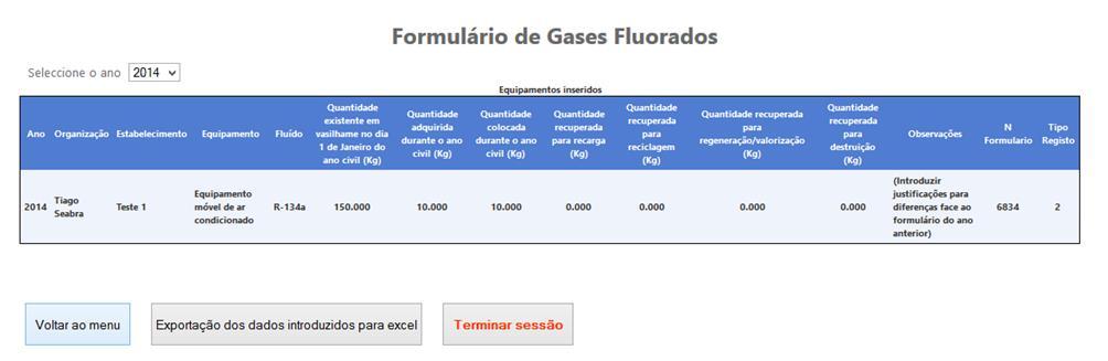 5. No menu anterior poderão ser exportados para Excel dois formulários distintos: a) Oficinas (Sistemas de ar condicionado instalados em veículos a motor).