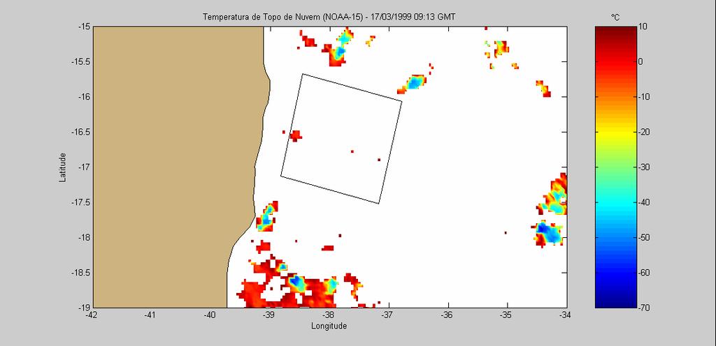 Figura 74 Temperatura do Topo de Nuvens no dia 17/03/1999, obtida pelo sensor AVHRR, a bordo do satélite NOAA-15, as 09:13 hs (GMT).